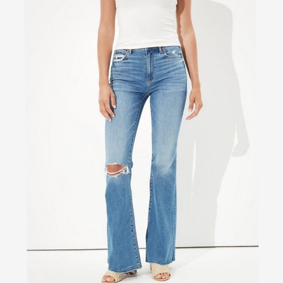 American Eagle Outfitters Denim - SOLD American Eagle Super High Waist Ripped Flare Jeans sz 14